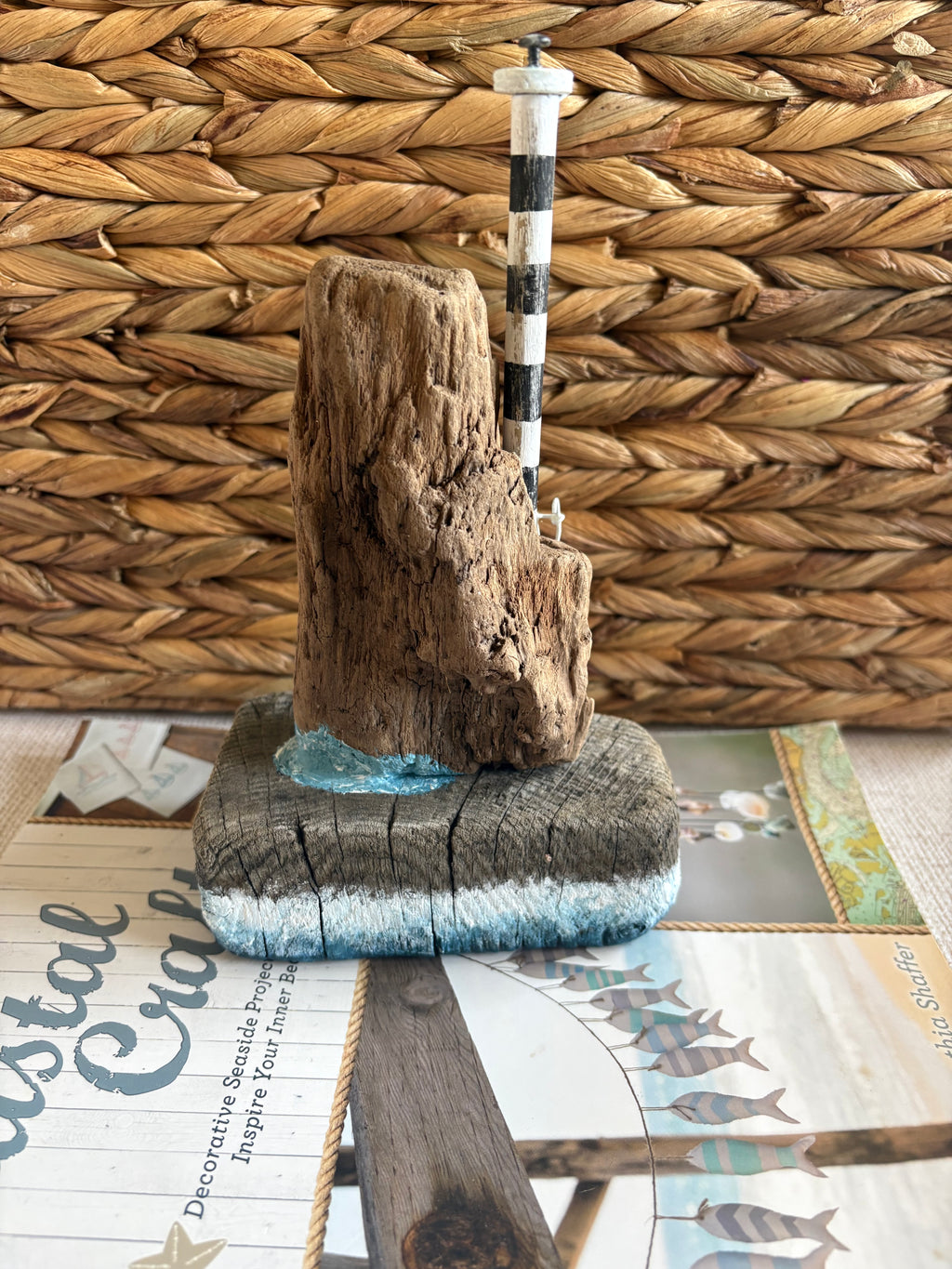 Driftwood Lighthouse Scene Hand Made Coastal Decor
