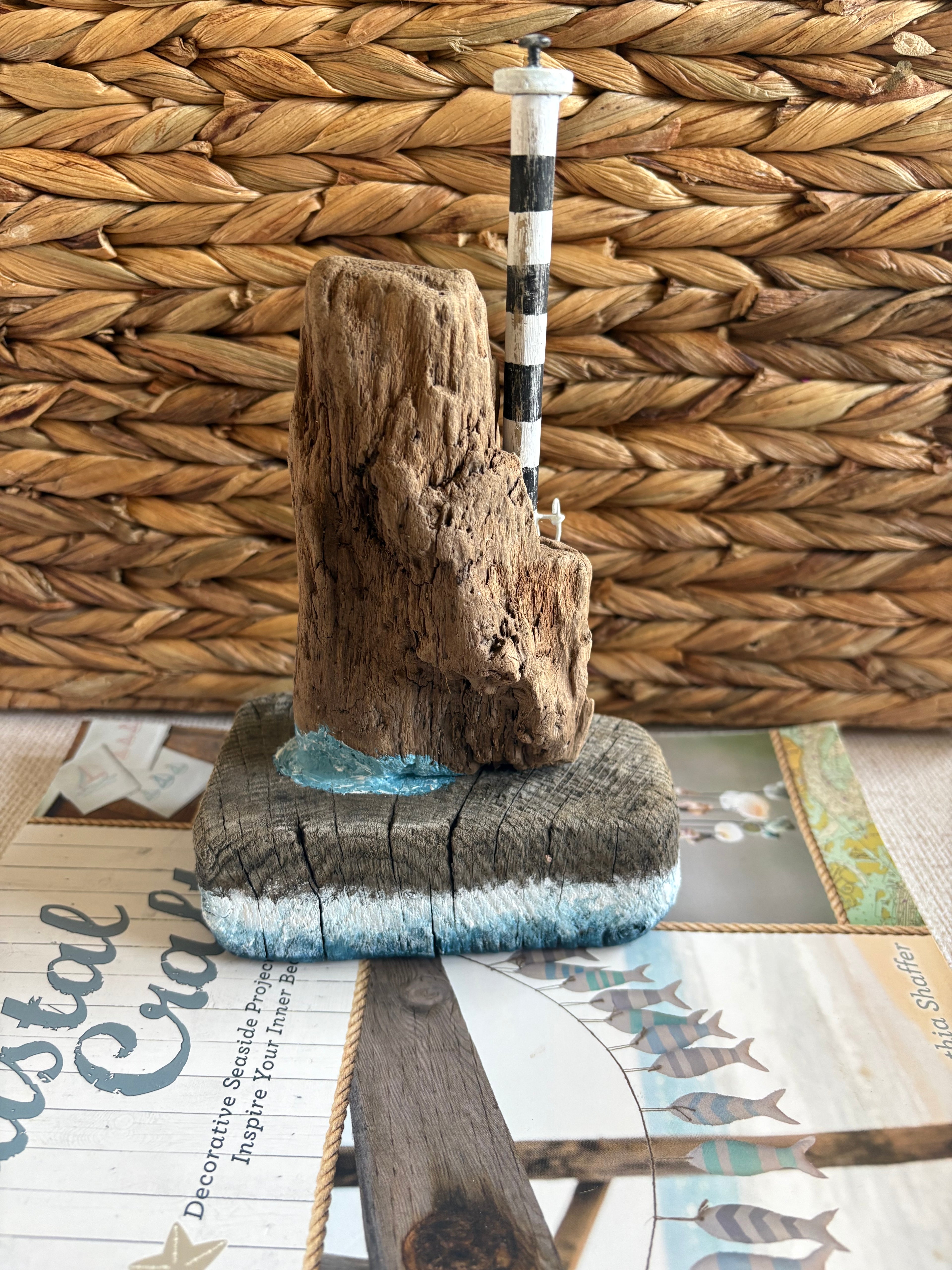 Driftwood Lighthouse Scene Hand Made Coastal Decor