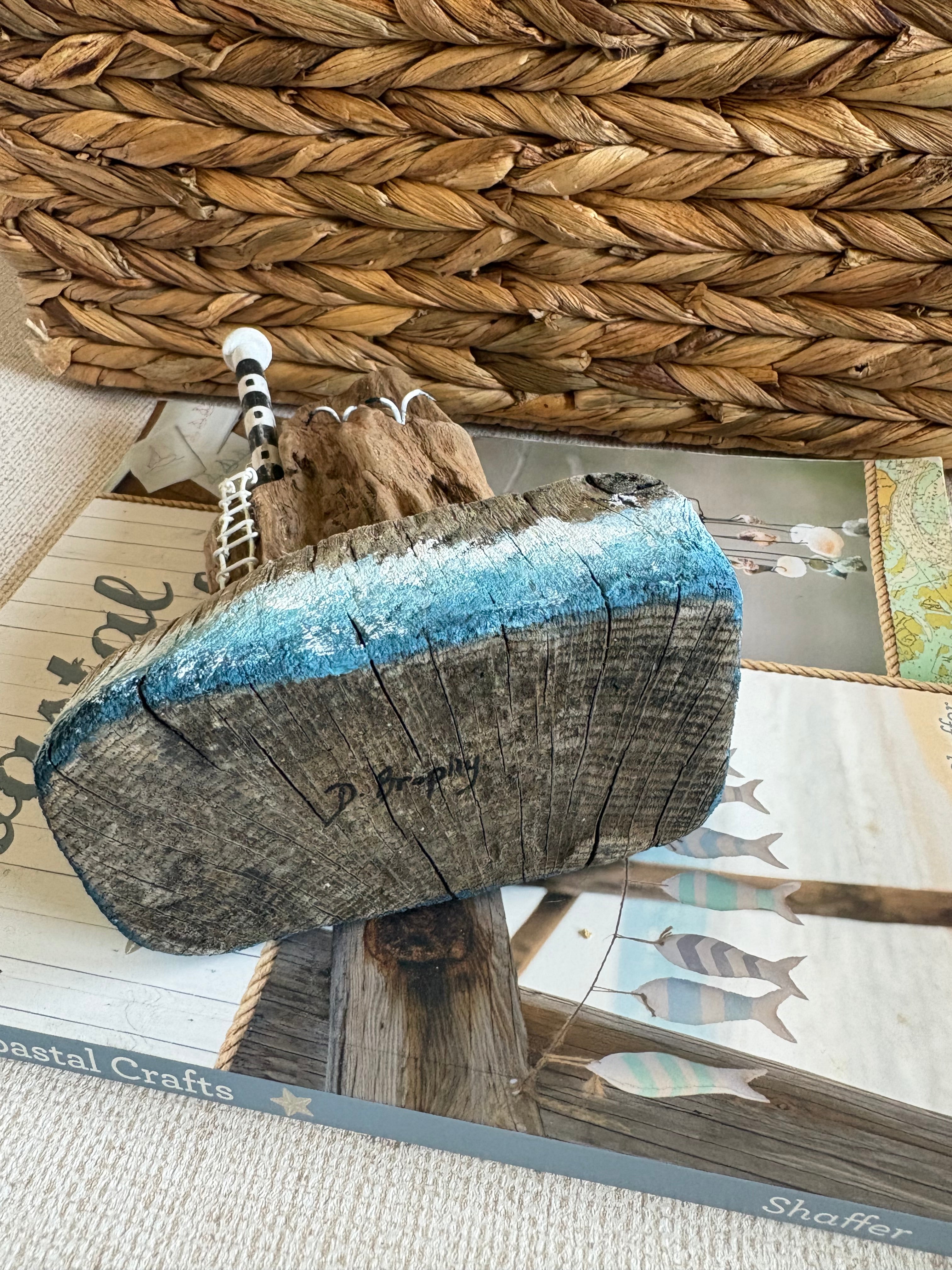 Driftwood Lighthouse Scene Hand Made Coastal Decor