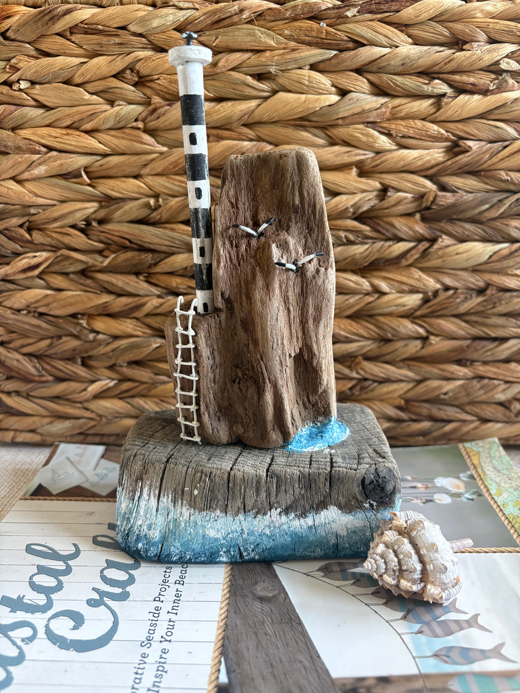 Driftwood Lighthouse Scene Hand Made Coastal Decor