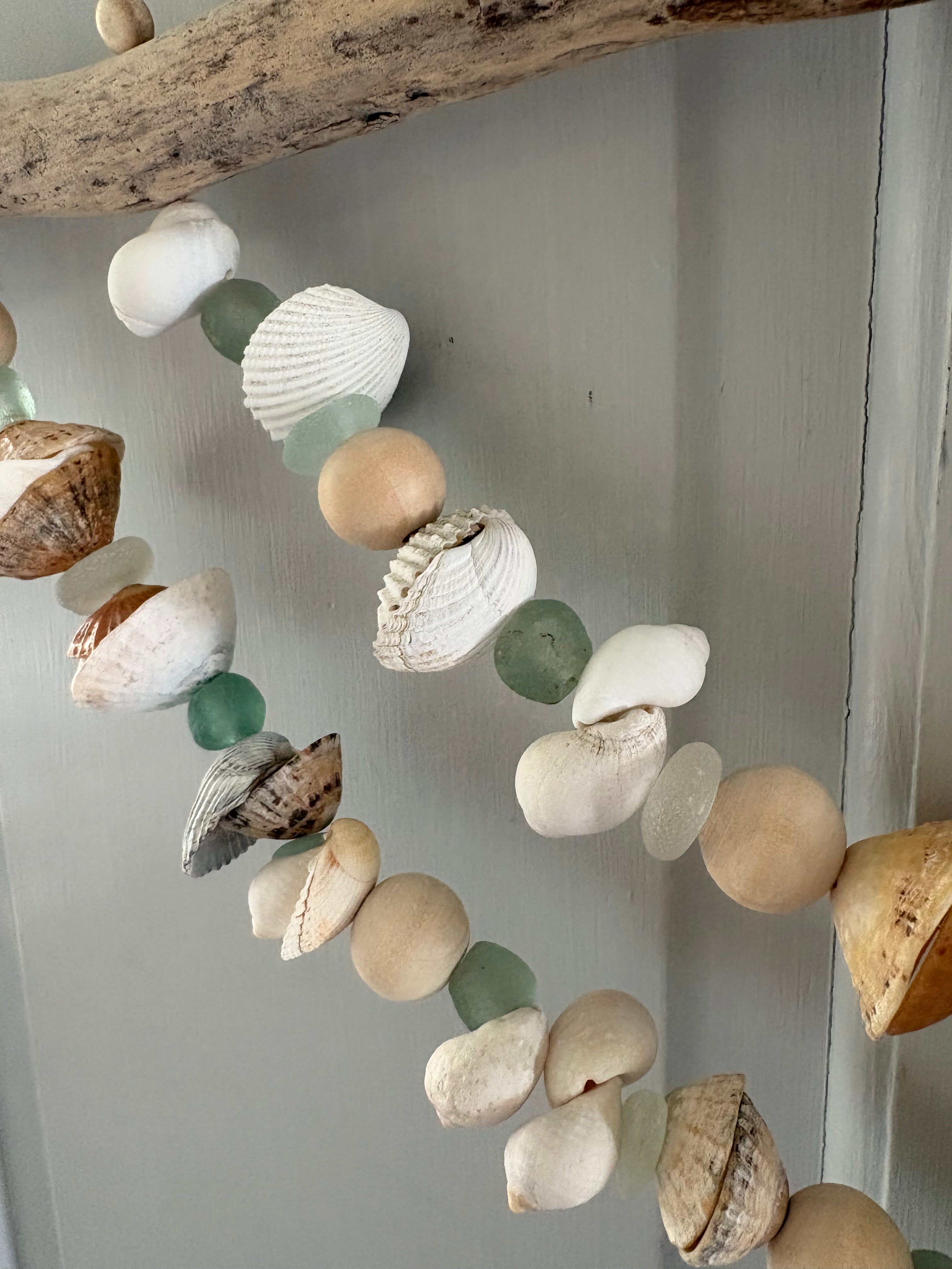 Driftwood,Shell,Seaglass,Wooden and Glass Bead Hanging Decoration