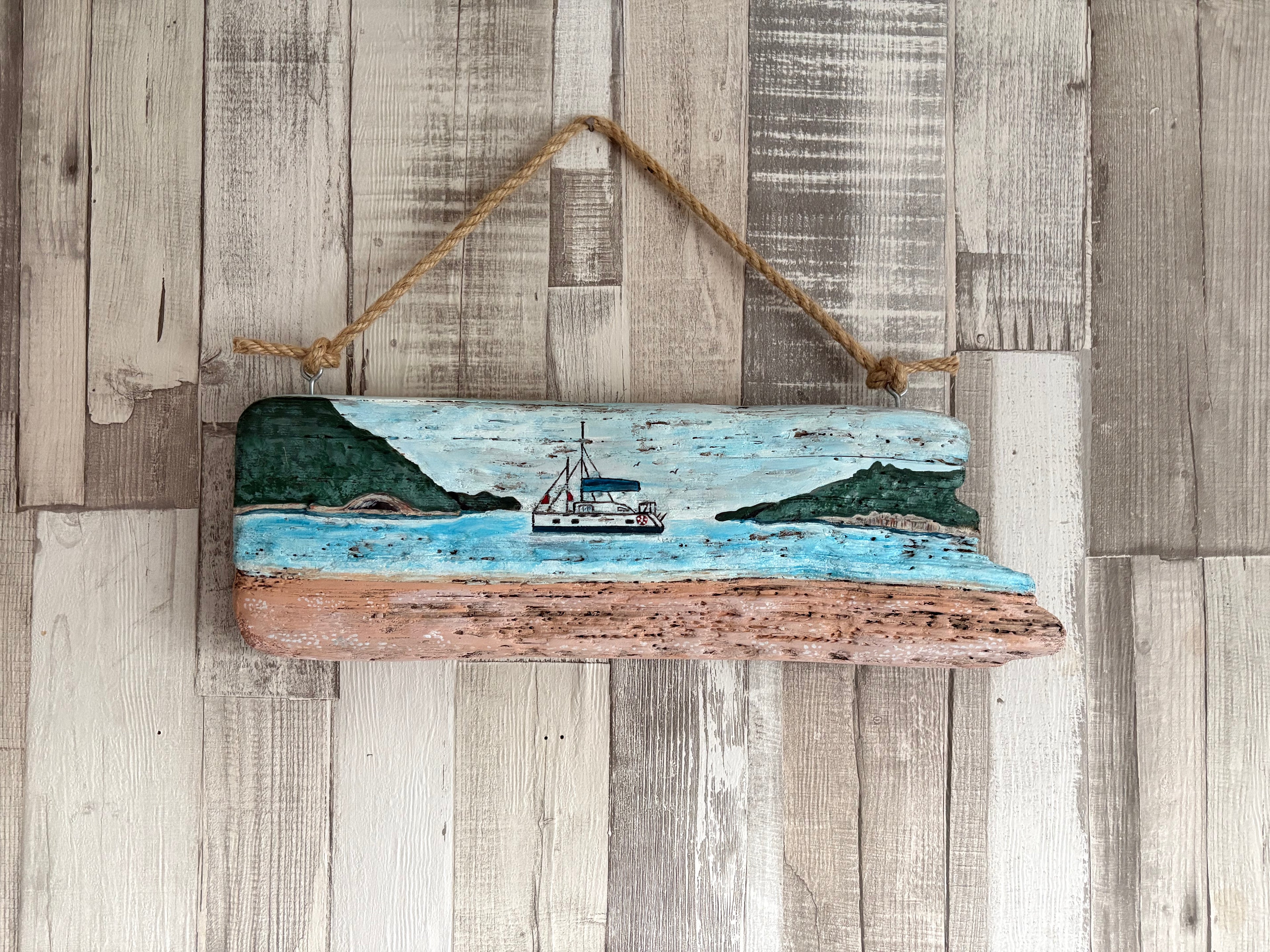 Driftwood Hand Painted Seascape Wall Hanging