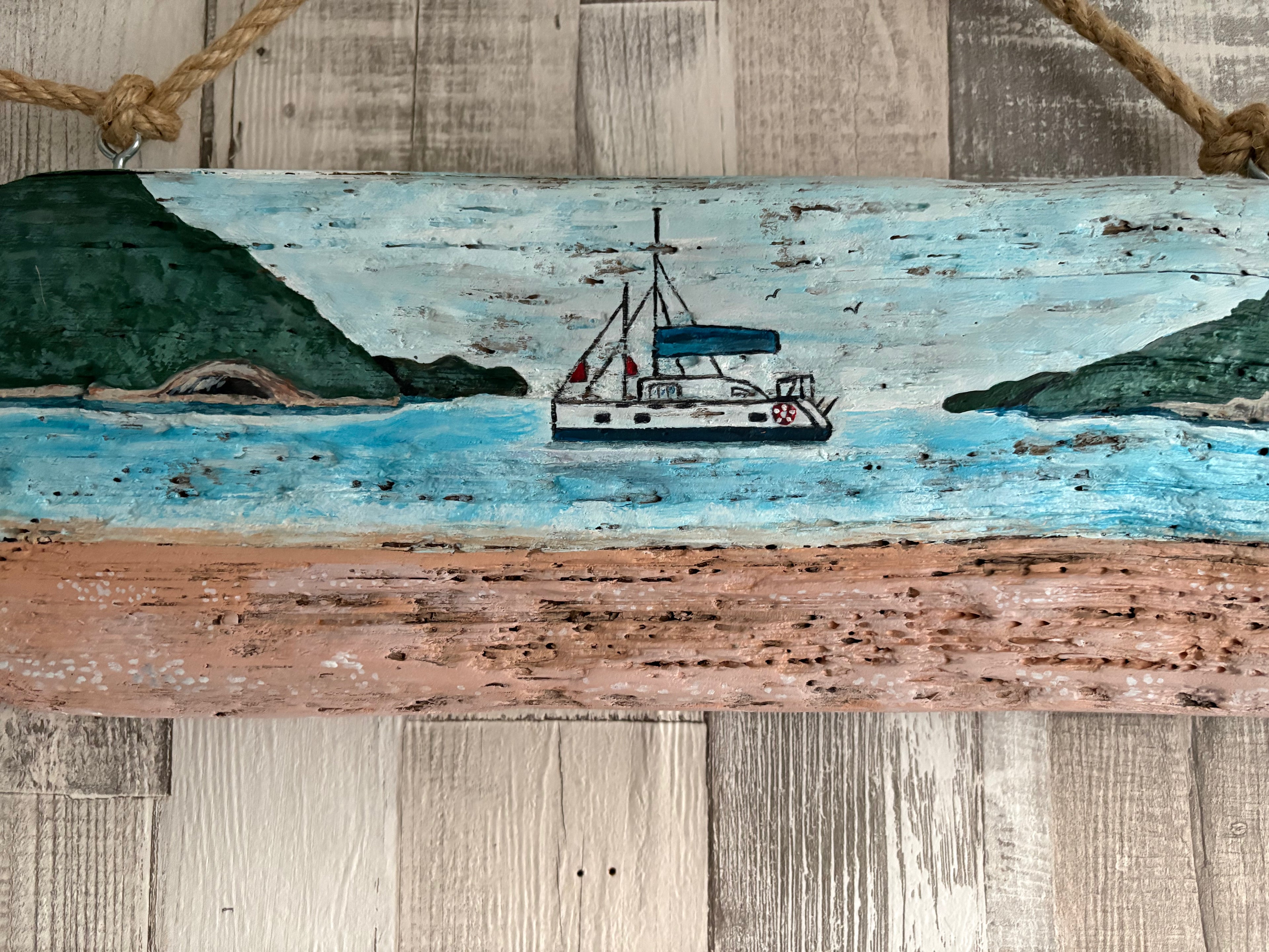 Driftwood Hand Painted Seascape Wall Hanging
