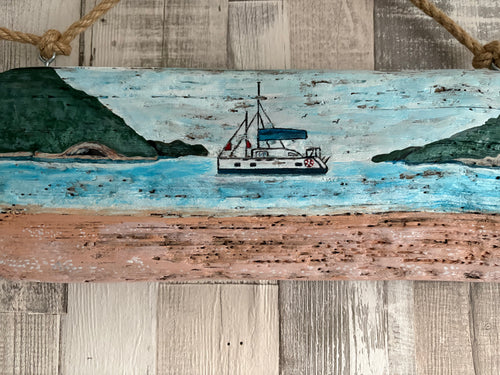 Driftwood Hand Painted Seascape Wall Hanging