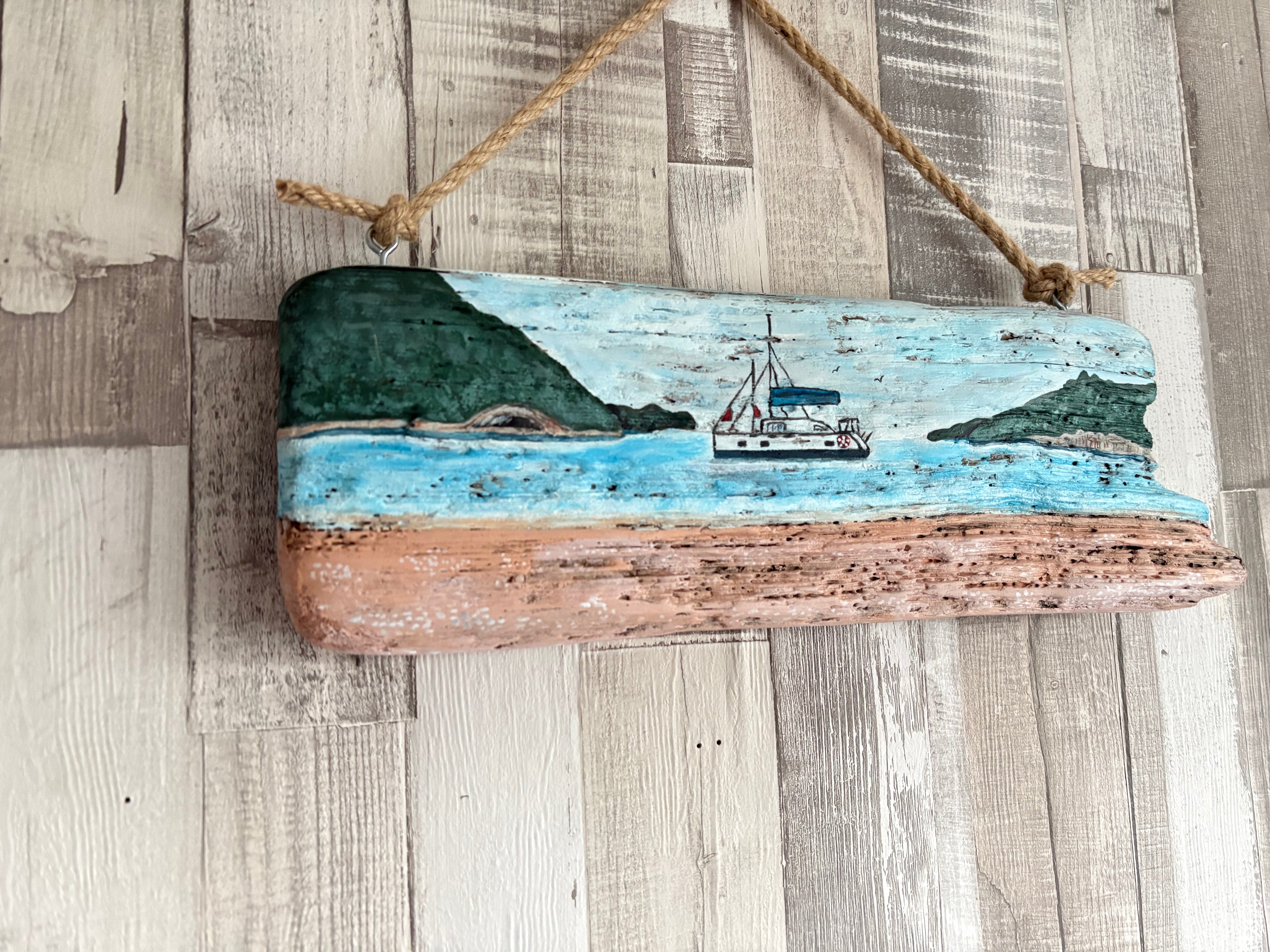 Driftwood Hand Painted Seascape Wall Hanging
