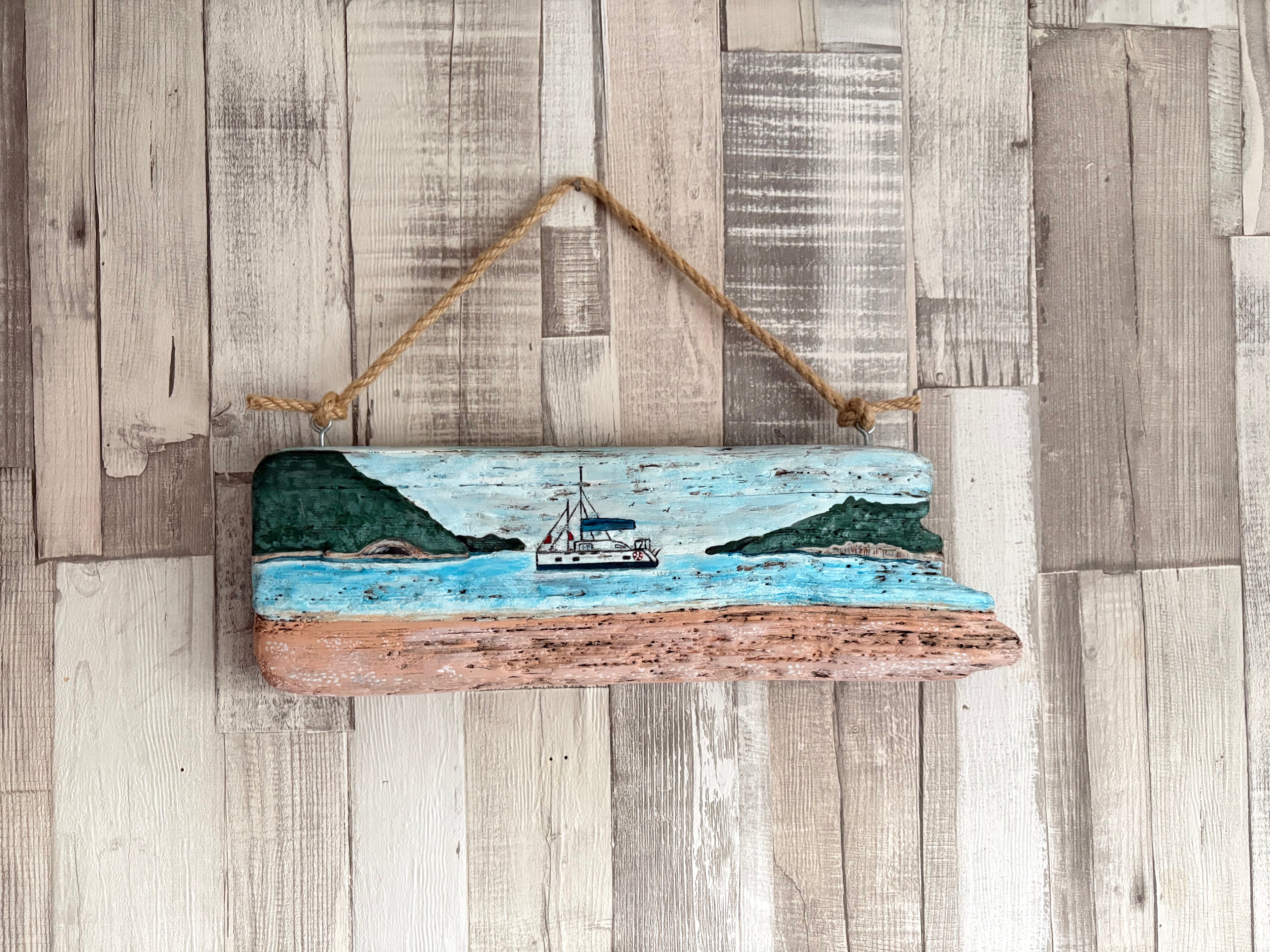 Driftwood Hand Painted Seascape Wall Hanging